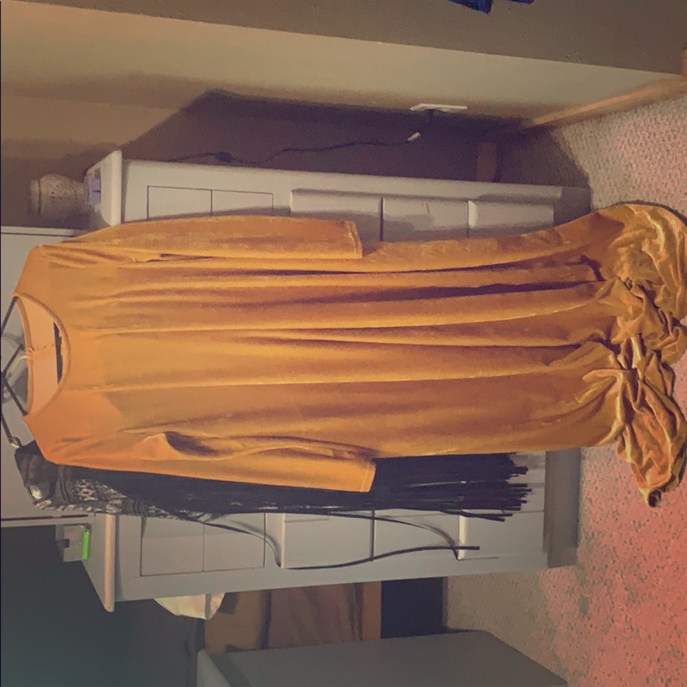 Beautiful long sleeve VELVET deep mustard dress